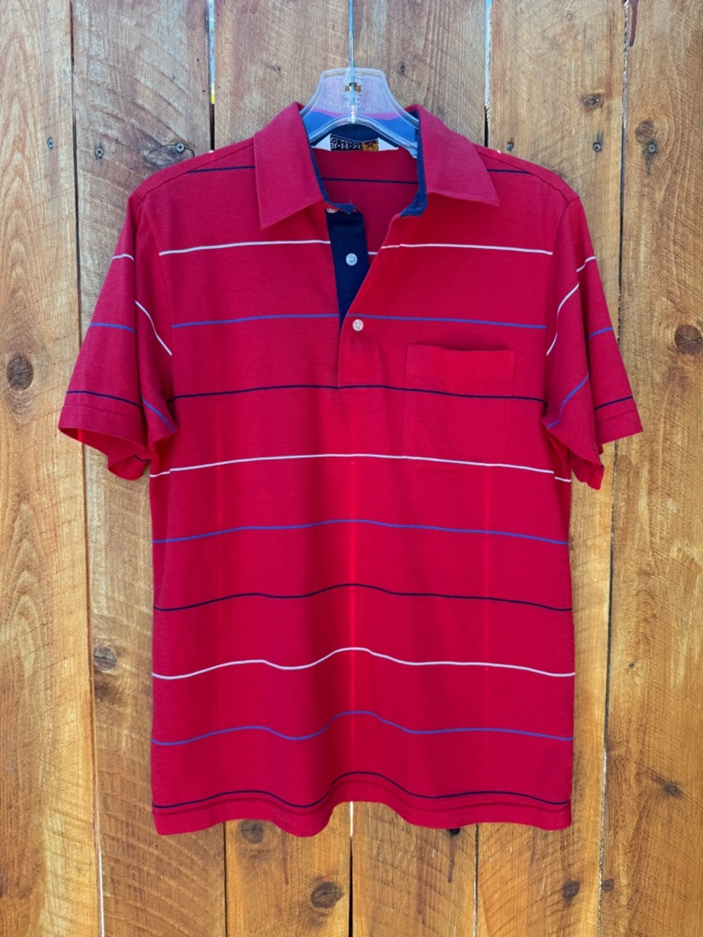Vintage RHM Classic Men's 3 Button Red Striped Polo with Chest Pocket - Medium